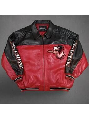 Avirex Red Black Leather Eagle Racing Jacket 6XL